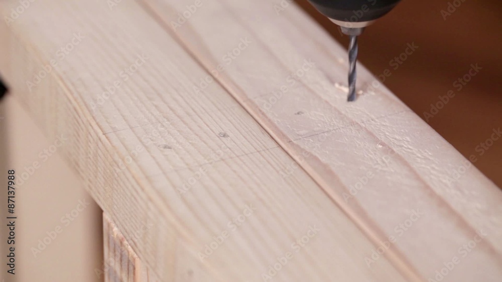HD 108 static: DIY - carpenter making wood frame, drilling wood planks; close up; HD 108 static: DIY - carpenter making wood frame, drilling wood planks; close up;