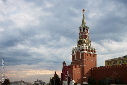 Moscow Kremlin. Spasskaya Tower, clock. Red Square. UNESCO World