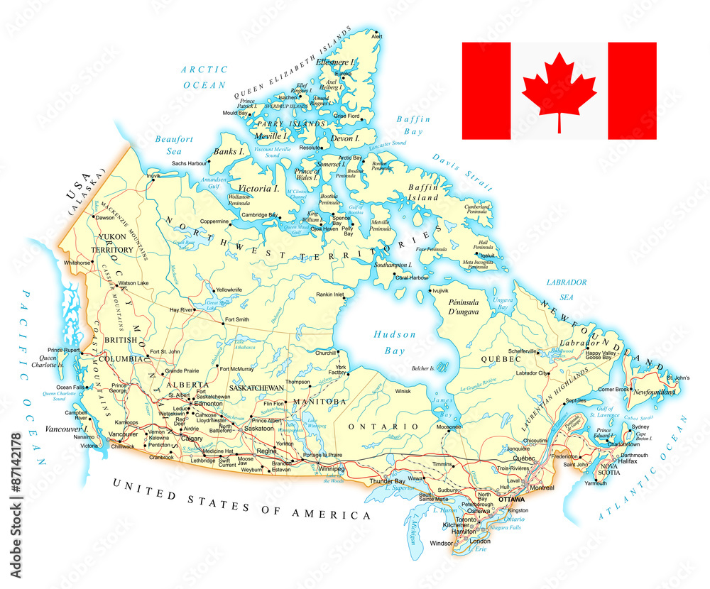 Fotografie, Obraz Canada - detailed map - illustration | Posters.cz