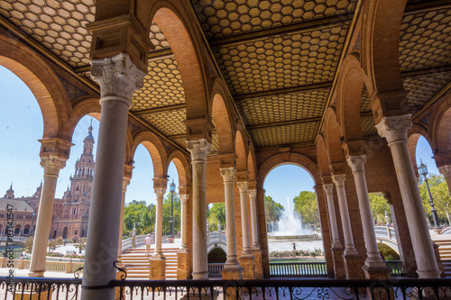 columns arches near the famous Plaza of Spain in Seville, Spain