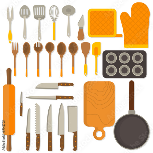 Flat design set of kitchenware isolated on white background. 