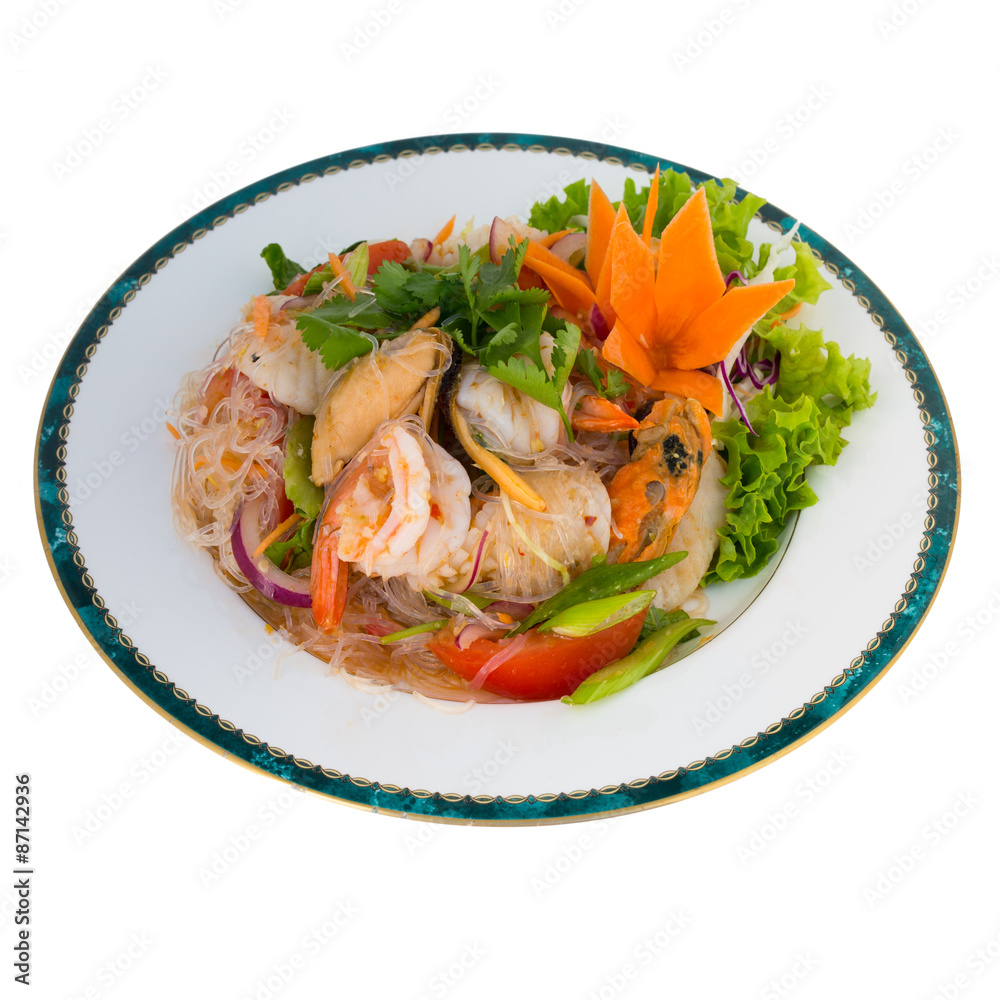 spicy Vermicelli Salad With Seafood (Yum Woon Sen Talay) isolate spicy Vermicelli Salad With Seafood (Yum Woon Sen Talay) isolate