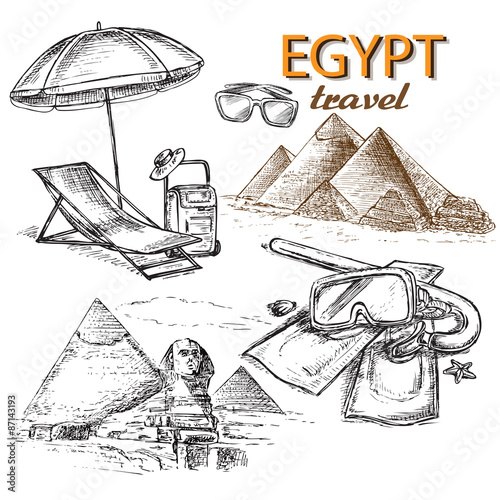 hand drawn travel set Egypt