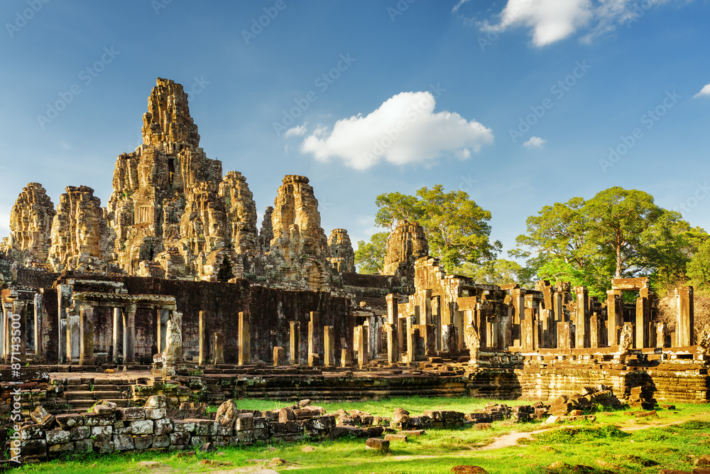 Stone faces of ancient Bayon temple. Angkor Thom, Cambodia Stone faces of ancient Bayon temple. Angkor Thom, Cambodia