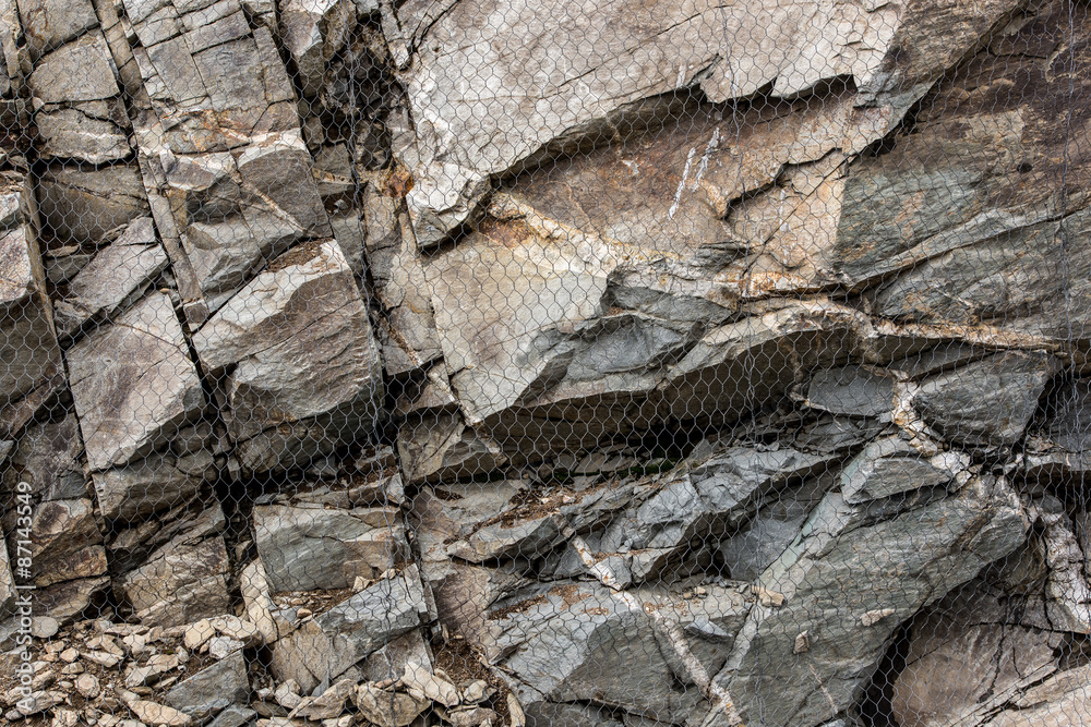 Protective mesh. Nature Rock Protection Landslide High Hill.