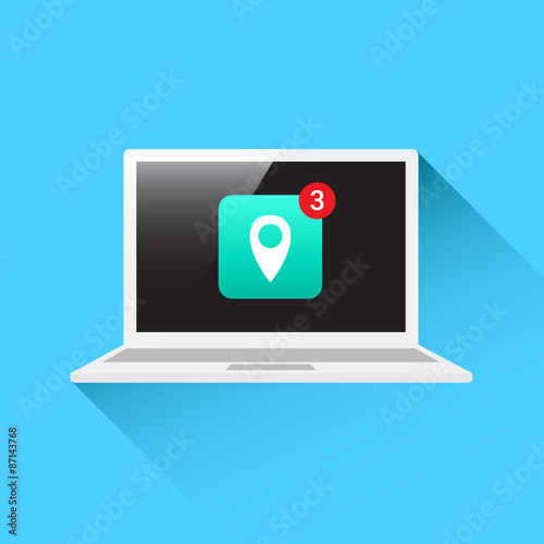 Fototapeta Naklejka Na Ścianę i Meble -  Laptop Location Pin Map Notification Icon