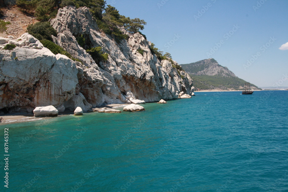 The beach and cliffs in the Mediterranean sea 