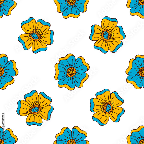 Vector floral colorful seamless pattern with hand drawn doodle elements.
