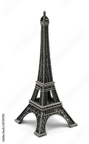 Keychain souvenir from metal Eiffel Tower Paris isolated on white