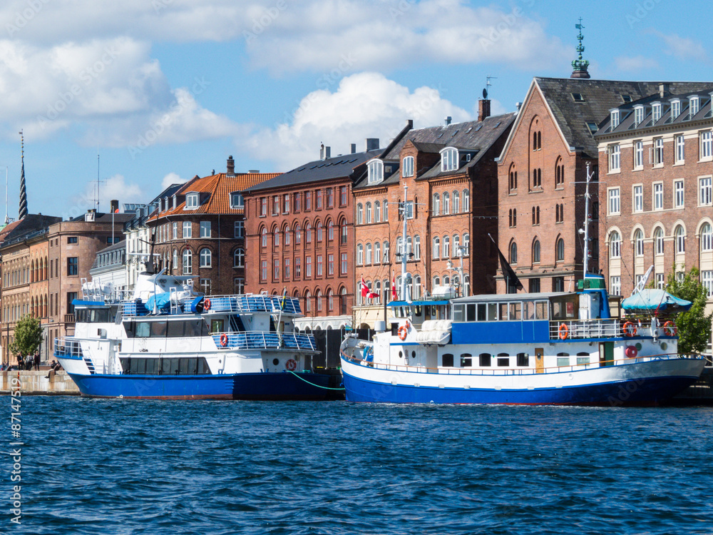 Naklejka premium Passenger ships on the channel, Copenhagen, Denmark