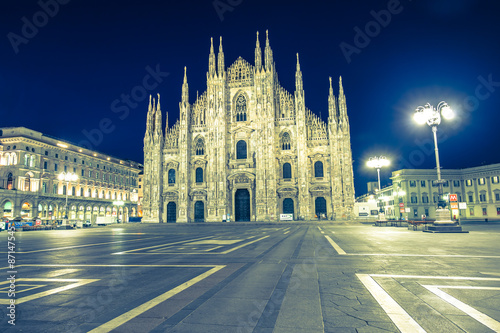 The Duomo of Milan Cathedral in Italy with vintage filter