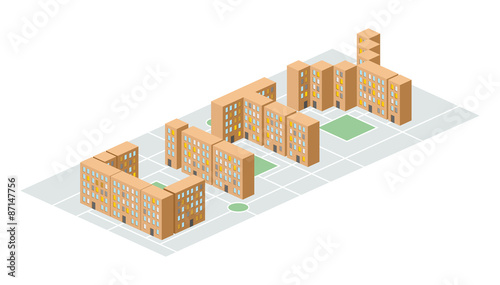 City. Isometric building in the form of letters. Yard people liv