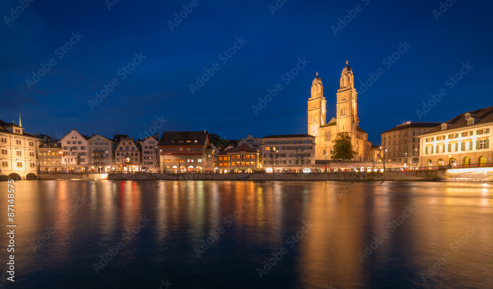 Evening view of the Zurich downtown