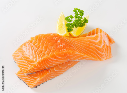 Raw salmon fillets