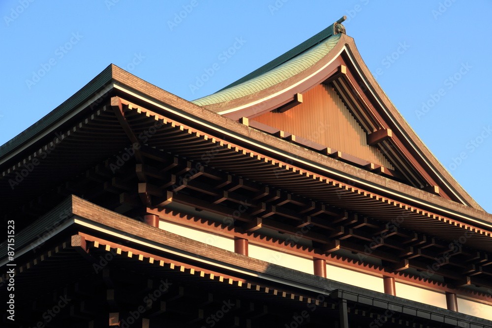夕陽を浴びる成田山新勝寺の大屋根