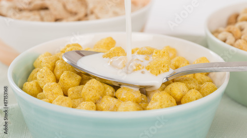 Golden Nuggets - Whole grain cereals in a green bowl.
