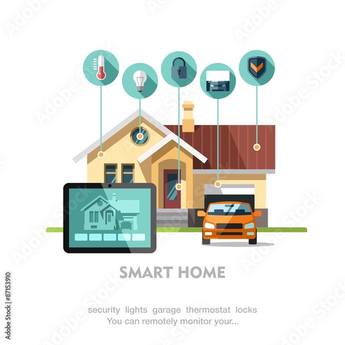 Smart home. Flat design style vector illustration concept of smart house technology system with centralized control.