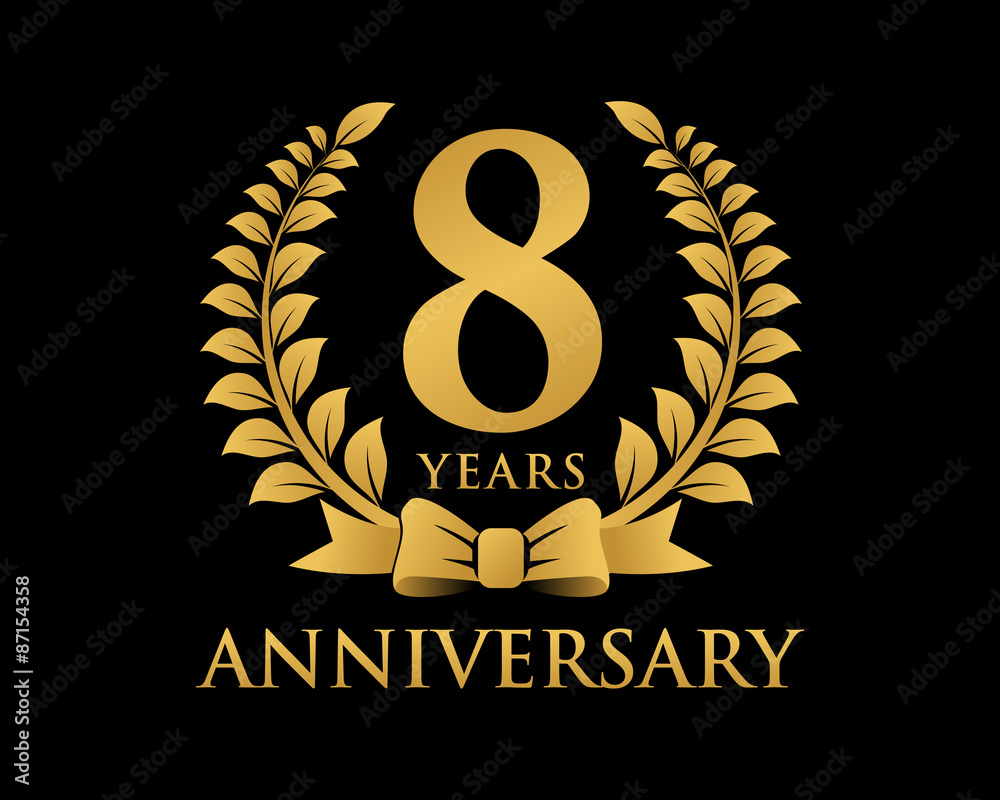 8 Year Work Anniversary Anniversary Logo Ribbon Wreath Black Background 8 Stock Vector | Adobe Stock