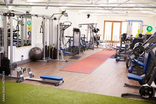 Interior of a gym with fitness equipment
