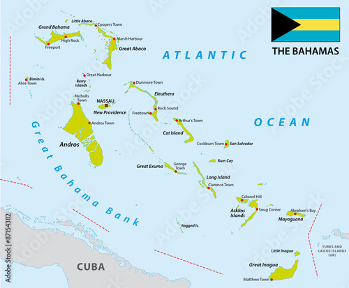 Bahamas map with flag