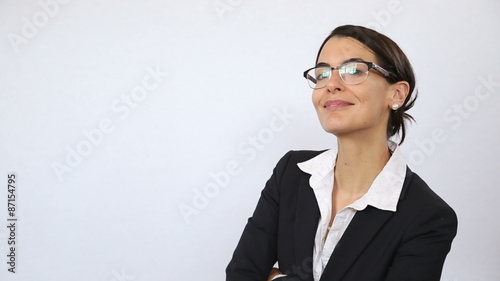 Attractive woman touching a virtual GUI on white photo