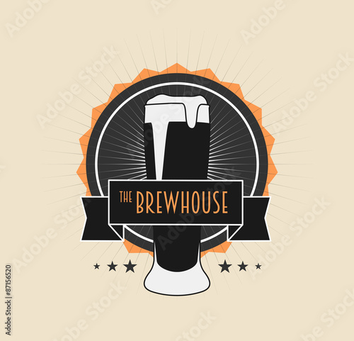 Brew House Vintage Logotype on light background For Beer House, Brewing Company, Beer House, Pub, Bar. Can be used to design business cards, posters, posters; decorating shop windows and signage