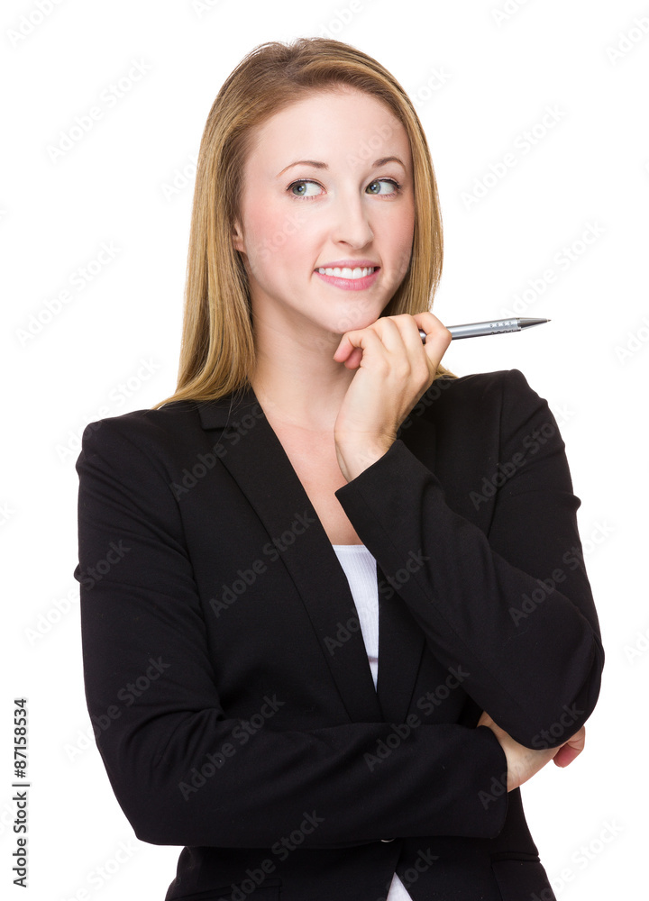 Young caucasian Businesswoman think of the idea Young caucasian Businesswoman think of the idea