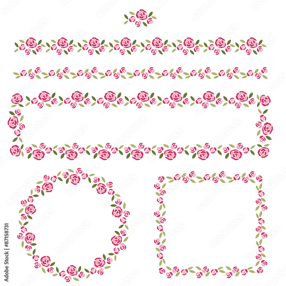 Set of delicate pattern brushes and frames