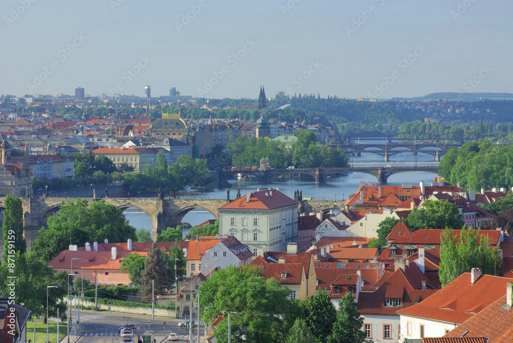 View of river Vltava and old town Prague