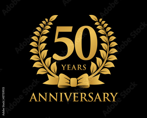 anniversary logo ribbon wreath black background 50