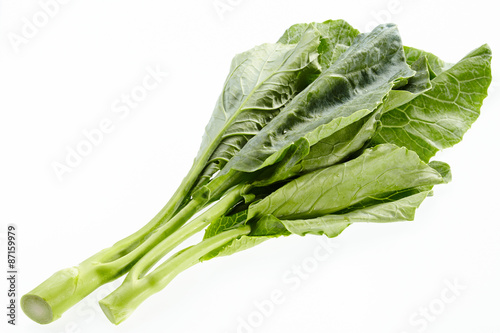 Collard or chinese kale isolated on white background.