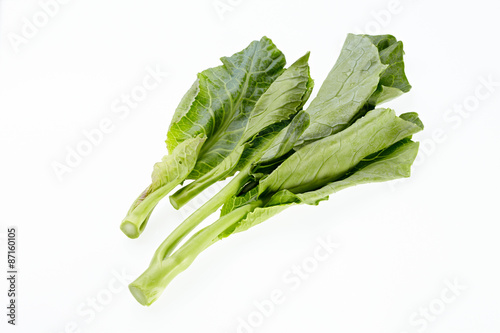 Collard or chinese kale isolated on white background.