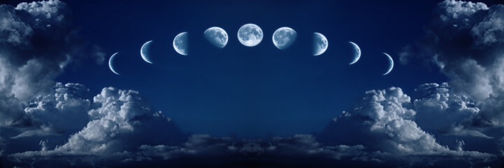 Fototapete Vollmond Neun Phasen des Mondzyklus  © korionov