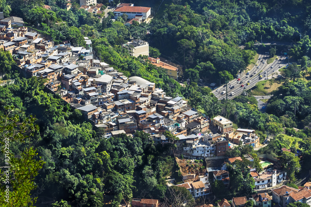 Traffic Next to Favela (Shanty Town) in Rio de Janeiro, Brazil