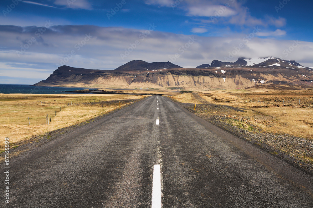 Empty road in Iceland on a summer day