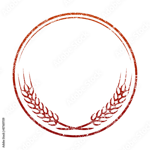 Red grunge rubber stamp with spikelets of wheat and an empty spa