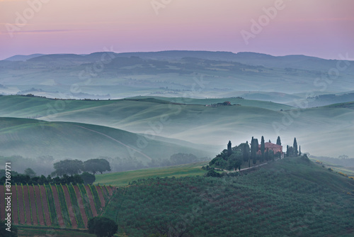 Pink Belvedere sunrise in Tuscany