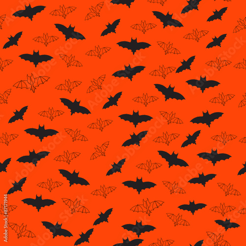 Seamless Halloween Background with Bats Flying