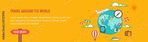 Travel banner. Colorful flat design thin line style illustration