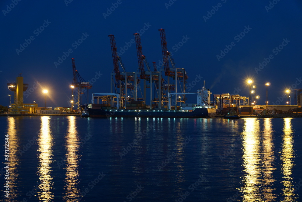 Sea port at night