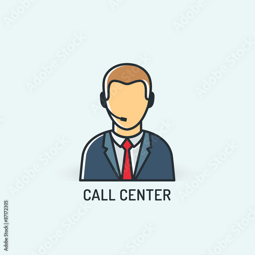 Operator in headset. Call center icon