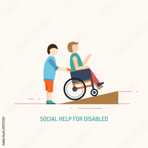 Disabled people help concept. Flat illustration