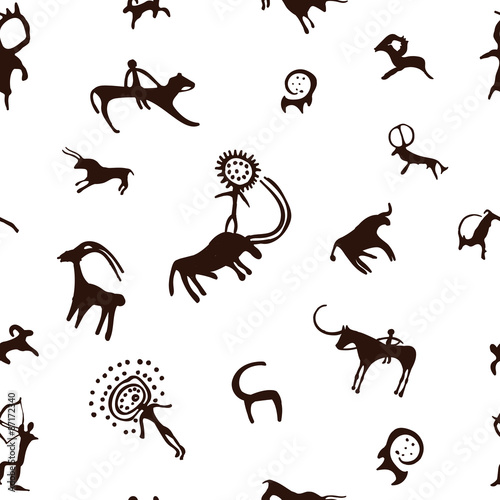 Cave painting seamless pattern