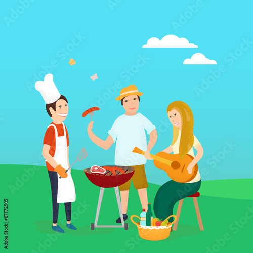 Happy friends on picnic Bbq party