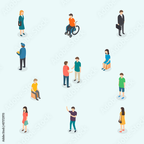  Isometric 3d vector people. Set of woman and man. Vector illust