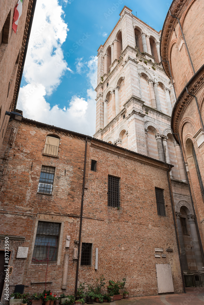 Ancient cathedral in the downtown of Ferrara city