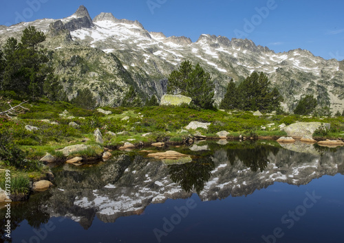 Lac Aumar, water and mountains in the natural park of the French Pyrenees