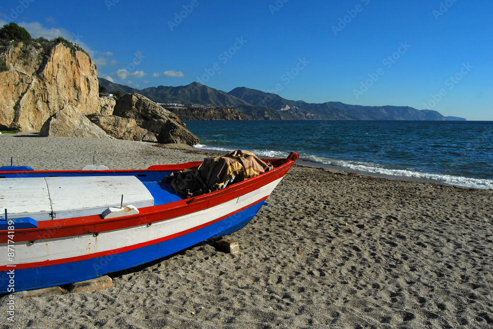 Playa de Calahonda, Nerja, Málaga, playas, paisaje, barca, mar, costa