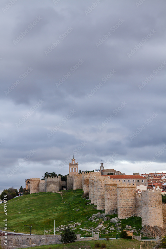 views of the city of Avila in Spain, perfectly preserved medieval walled city
