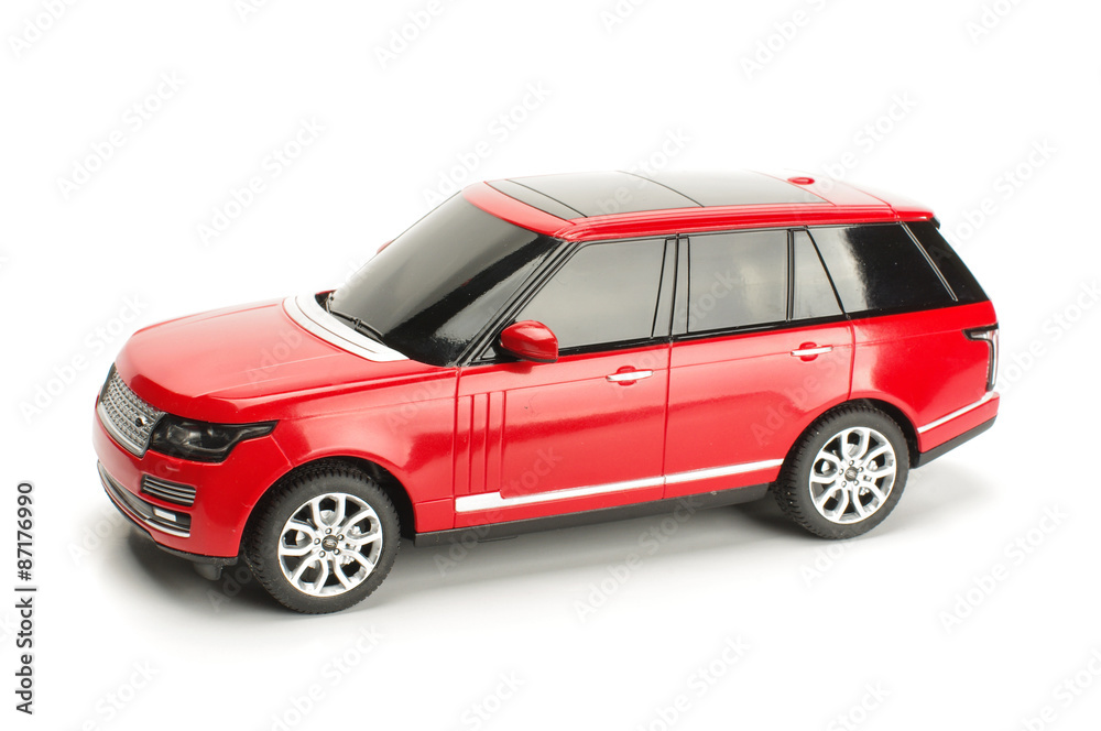 Red car model isolated on the white background